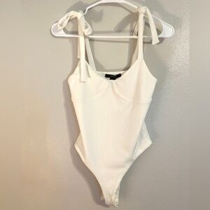 Forever21 White Ribbed Bodysuit Small